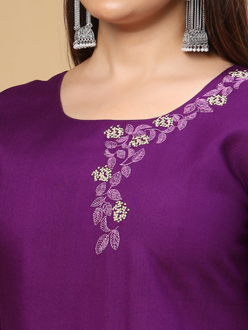 Irina purple straight kurti, Neck embroidery work